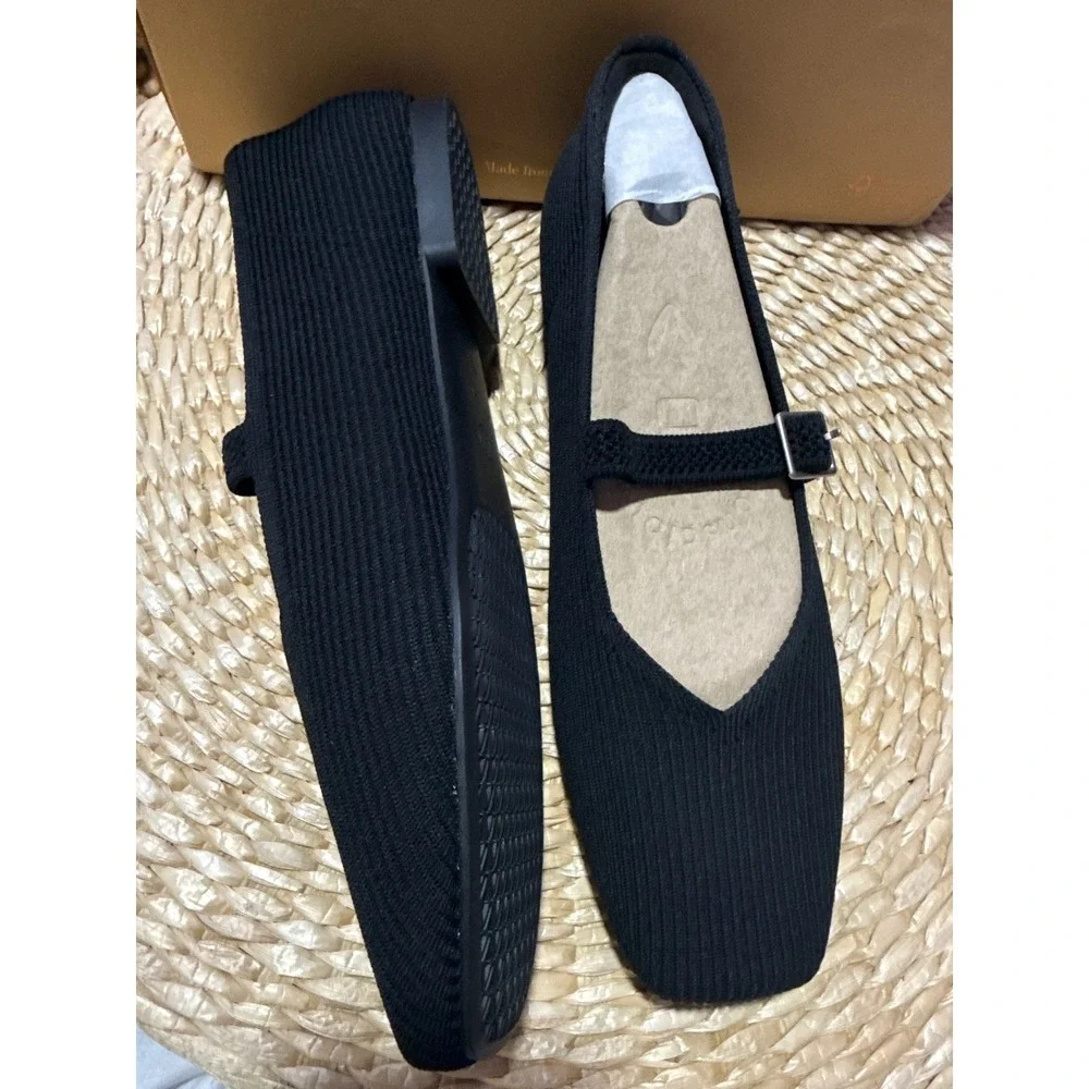 VIVAIA Mary Jane Knit Flats Comfortable Everyday Shoes Black EU/39 US/8